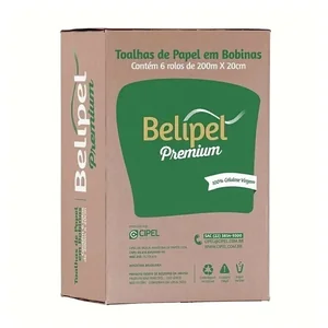 Papel Toalha Bobina Fs 6X200M 100% Celulose Premium Belipel