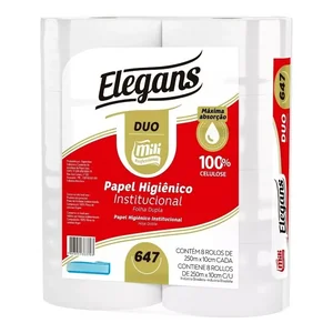 Papel Higienico Rolao Fd 8X250M Elegans Duo Mili