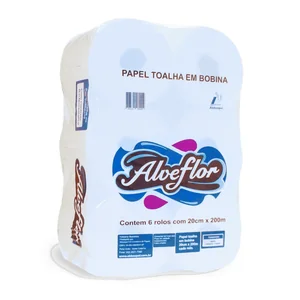 Papel Toalha Bobina 6X200M 100% Celulose Alveflor